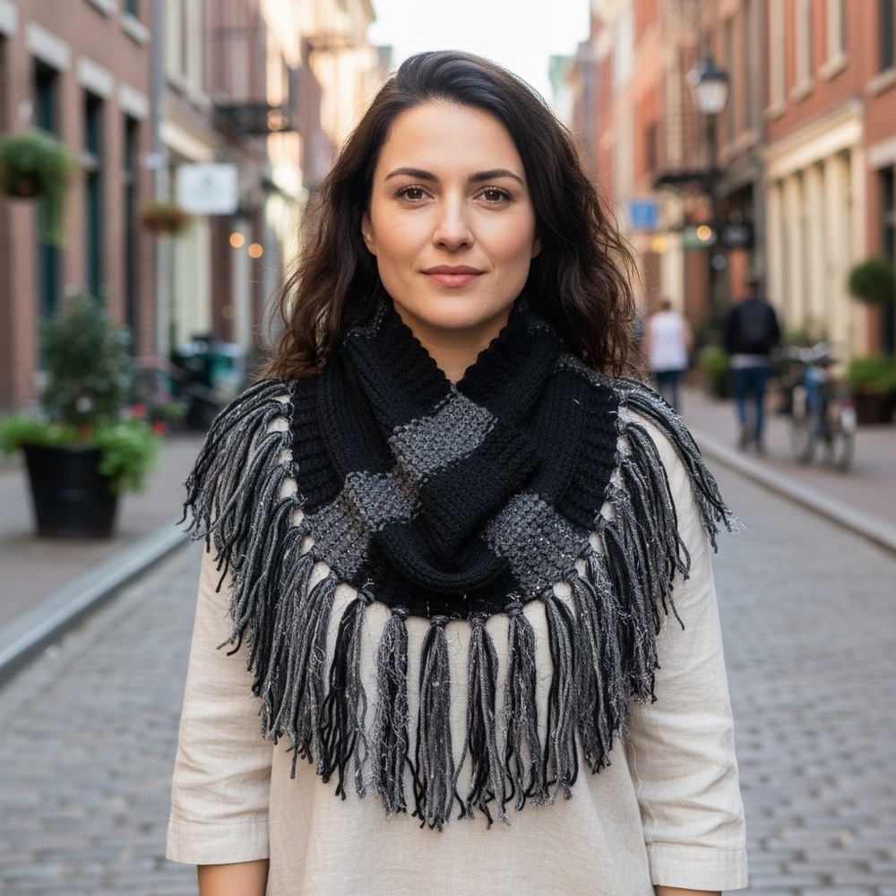 NEW Hand Knitted Black Gray Metallic Cowl Scarf Boho Whimsigoth Indie Artsy Chic
